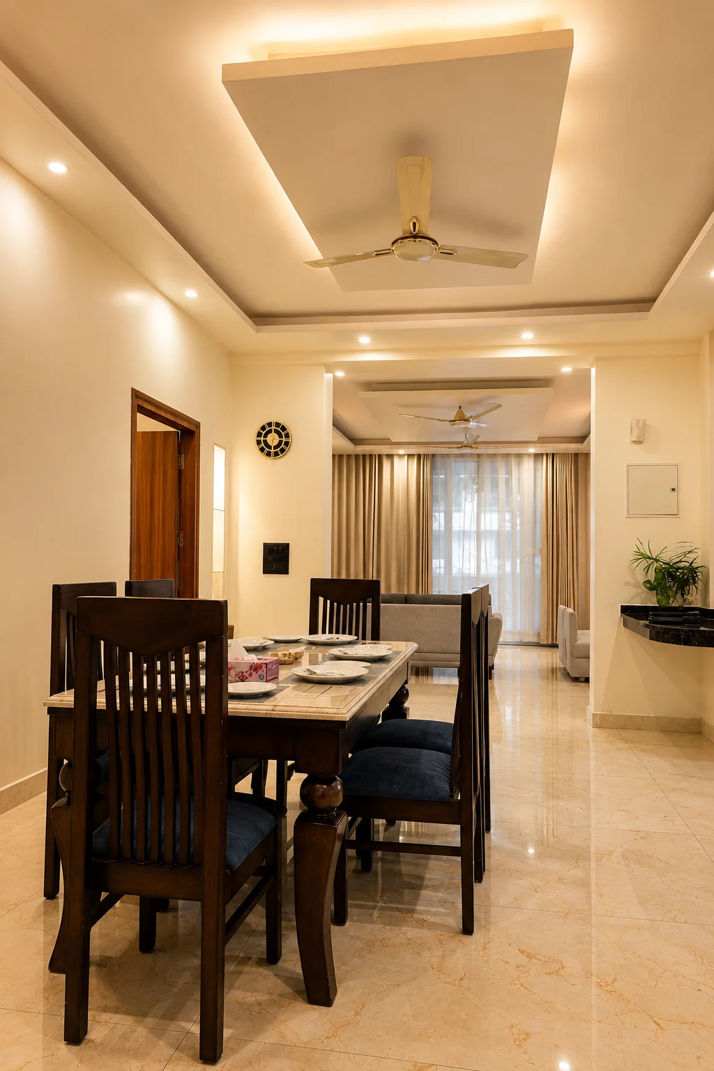 Open-plan grand dining and drawing area at our premium luxury homestay in Dehradun